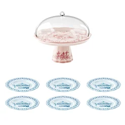 ALZATA CON CAMPANA E 6 PIATTINI DESSERT COORDINATI “JOSEPHINE”